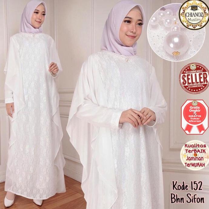Baju Gamis Putih / Busana Muslim / Baju Muslim Wanita #152 STD - Putih Tulang, L
