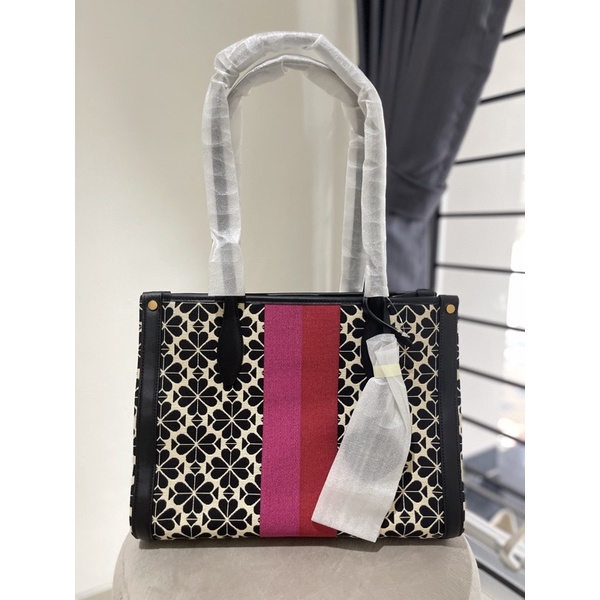 Kate Spade Butik Jacquard tote flower strip cream multi