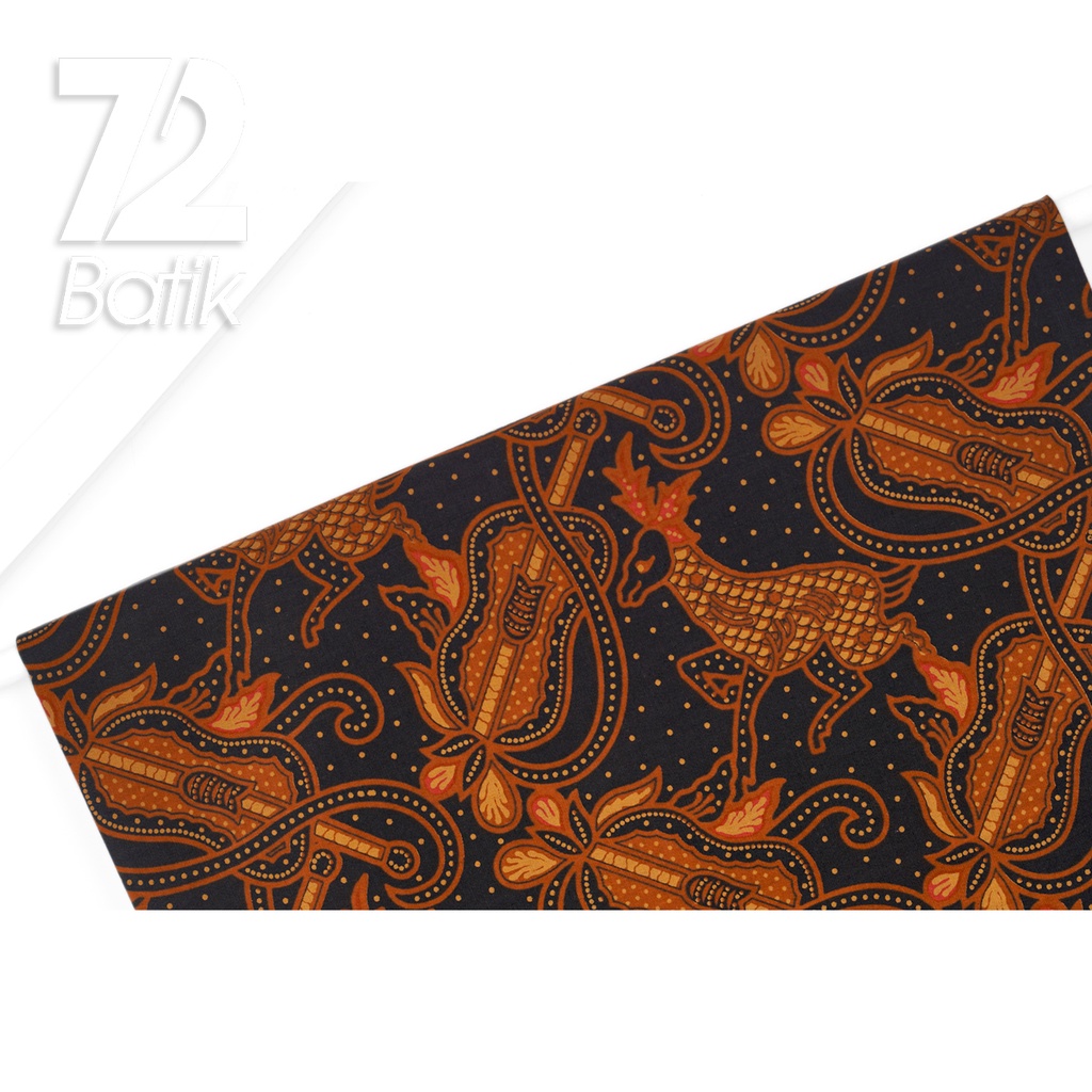 KAIN BATIK KATUN Premium Motif Kawung Rusa Warna Orange Hitam 723022 Cap 72IL Jarik Jarit Samping Kebat Panjang Batik Katun Modern Premium Bahan Seragam Batik Pernikahan Kantor Keluarga Murah Kamen Jadi Batik Bali Lembaran