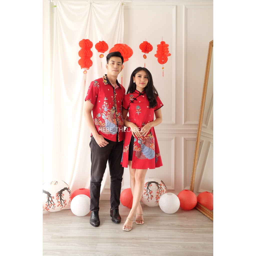 Ishana Red Batik Cheongsam Chinese New Year - (- Men Short-Nadine-Mutia-Hera-Brenda-Kora-Intan)