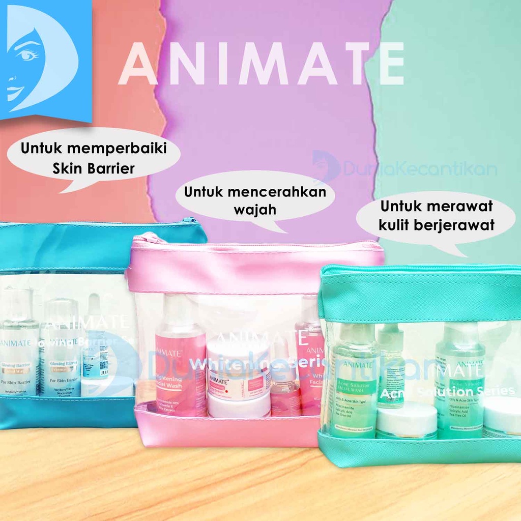 Paket Animate Whitening Pemutih Wajah Glowing Barrier Skin Paket Wajah Penghilang Flek Hitam dan Bekas Jerawat Animate Glowing Barier Skin Repair 5in1 Perawatan Wajah Skincare