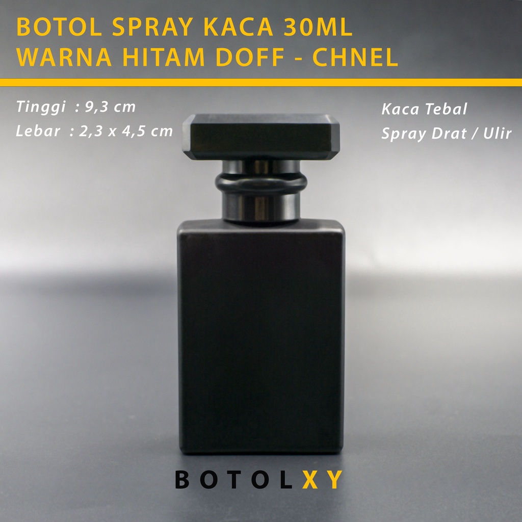 Botol Parfum 30ml Spray Kaca HITAM DOFF Kotak Tebal Isi Ulang - Chnel