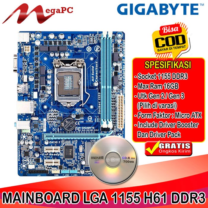 Mobo Mainboard Motherboard Soket 1155 H61 Ddr3 Gigabyte/Asus