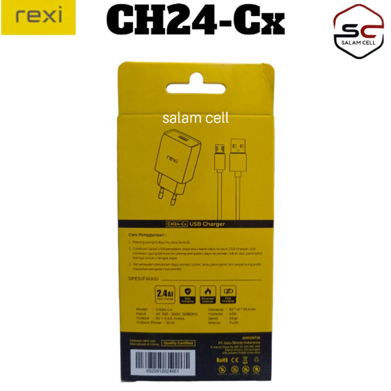 Charger Hp Type C Rexi CH24-C 2,4A Fast Charging Garansi Resmi