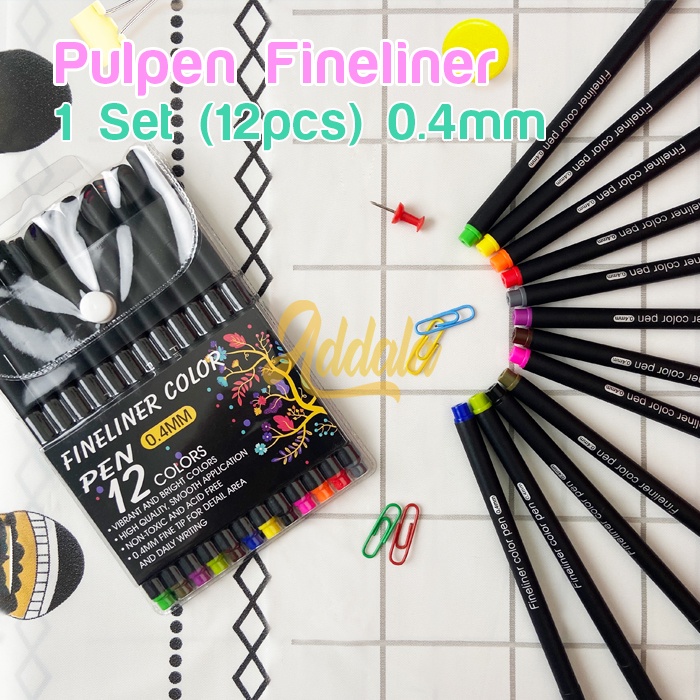 

12 PCS PULPEN FINELINER WARNA WARNI 0.4mm / FINELINER PEN 12 COLORS / PEN FINE TIP 0.4mm