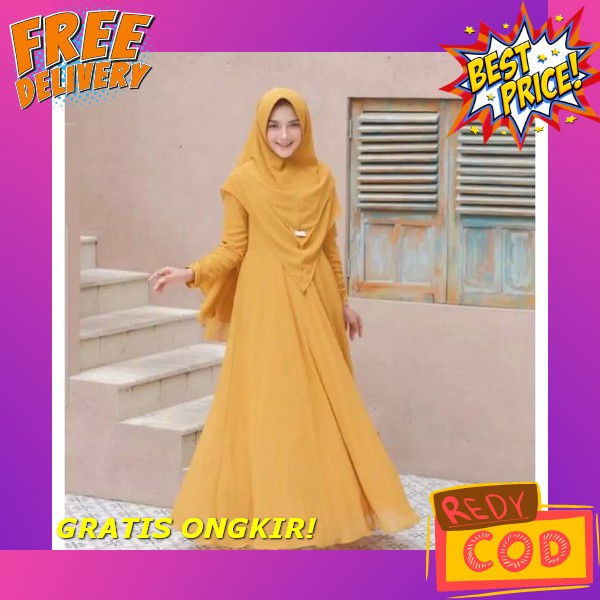 Queenbusana Gamis Glamz Katun Armany Silk Brown Premium Motif Bunga Realpict 100% / Baju Gamis Arman