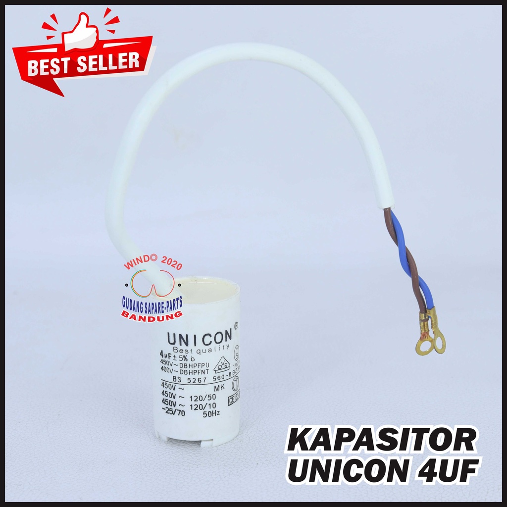 KAPASITOR 4UF BULAT SINGLE UNICON |  ELCO / CAPASITOR MESIN CUCI / POMPA AIR 4 UF MIKRO-FARAD