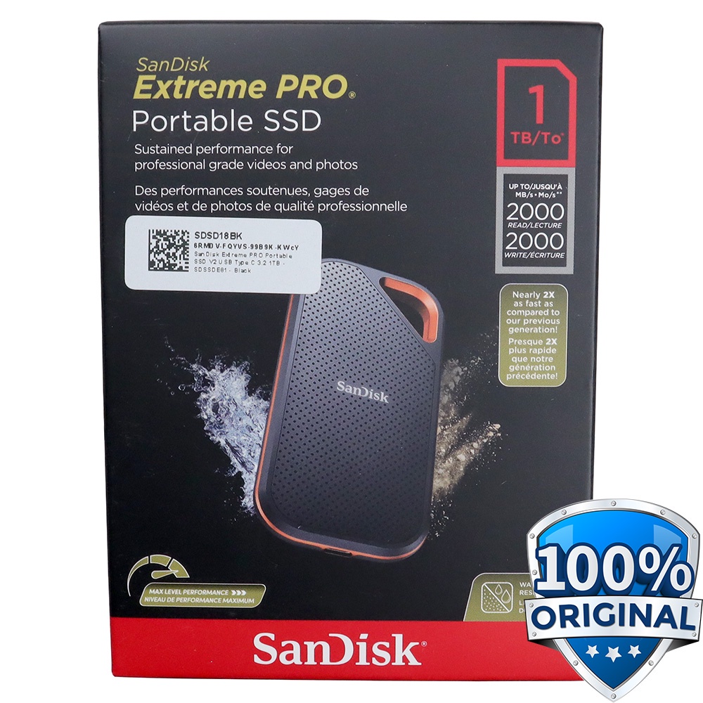 SanDisk Extreme PORTABLE SSD  - 1TB up to 1050MBps TYPE C