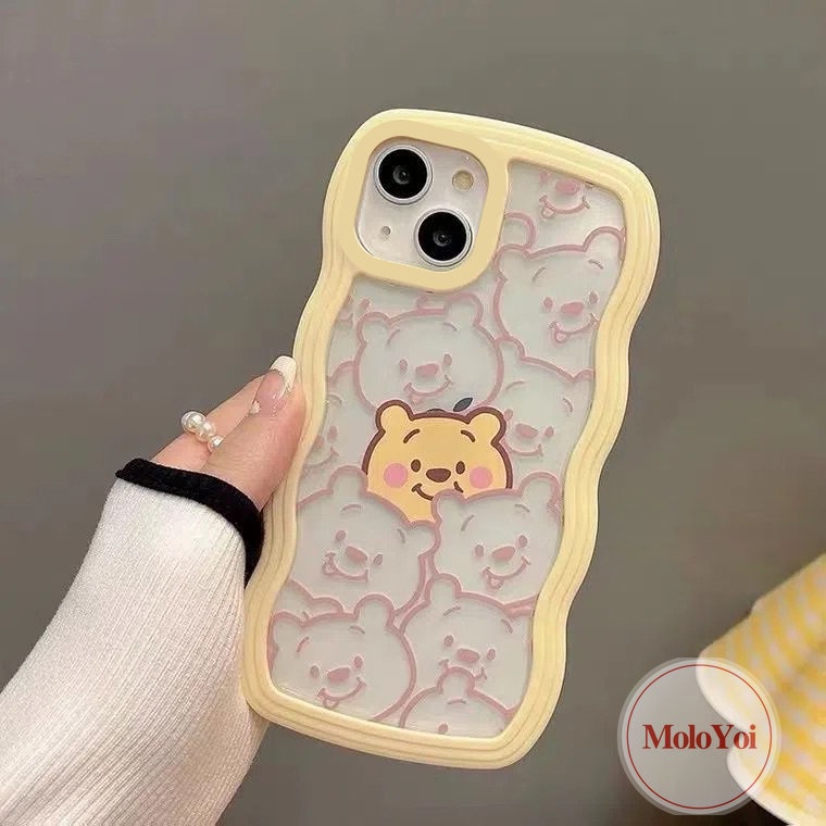 IPHONE Case Winne the Pooh Kartun Lucu Kompatibel Untuk Iphone11 6 6s 78 Plus XR 14 12 13 Pro Max X XS Max 14Plus SE 2020 Transparan Wavy Edge Soft TPU Case