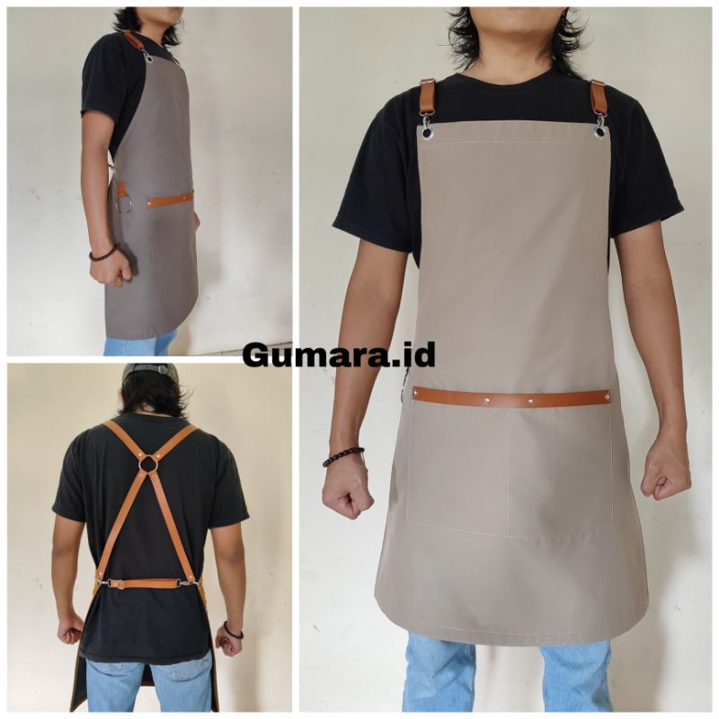 Apron Masak Celemek Masak Barista Tali Kulit Apron Barista Waiter Chef