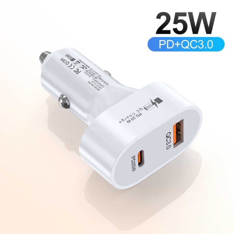 Zzz Type C USB Charger Mobil Fast USB C Adaptor Lampu Rokok 25W PD QC3.0 Charger