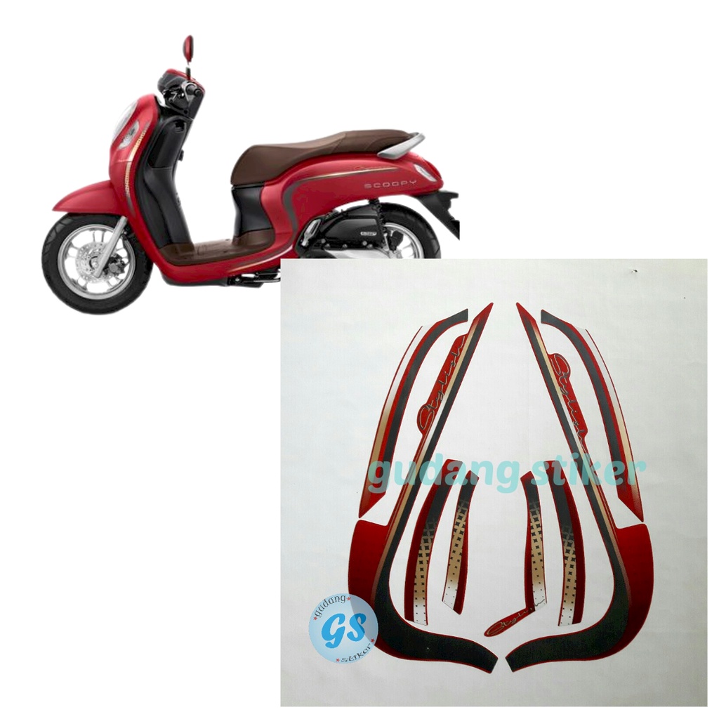sticker striping motor  honda scoopy stylish 2022 merah