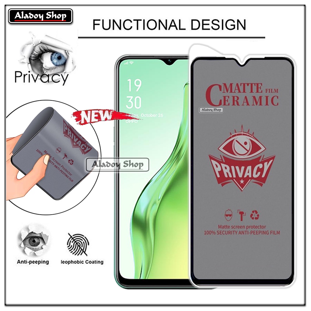 Tempered Glass Anti SPY Oppo A31/A8 Anti Gores Privacy + Tempered Glass kamera dan Skin Carbon