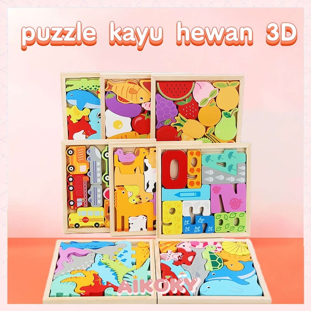 Aikoky Puzzle Kayu Mainan Edukasi Hewan 3D Wooden Puzzle