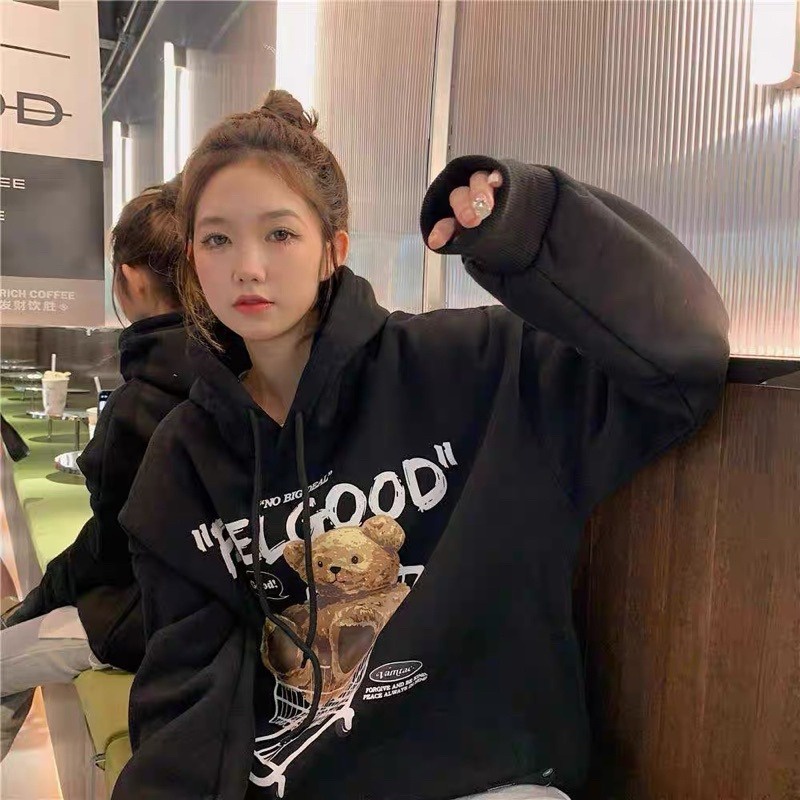 Promo COD Hoodie Couple Pasangan Pria Wanita Brown Bear Men &amp; Women Casual Oversize Hoodies Long Sleeve Pullovers Thicken Couple Hoodie Hooded Sweater Velvet Couple Clothes