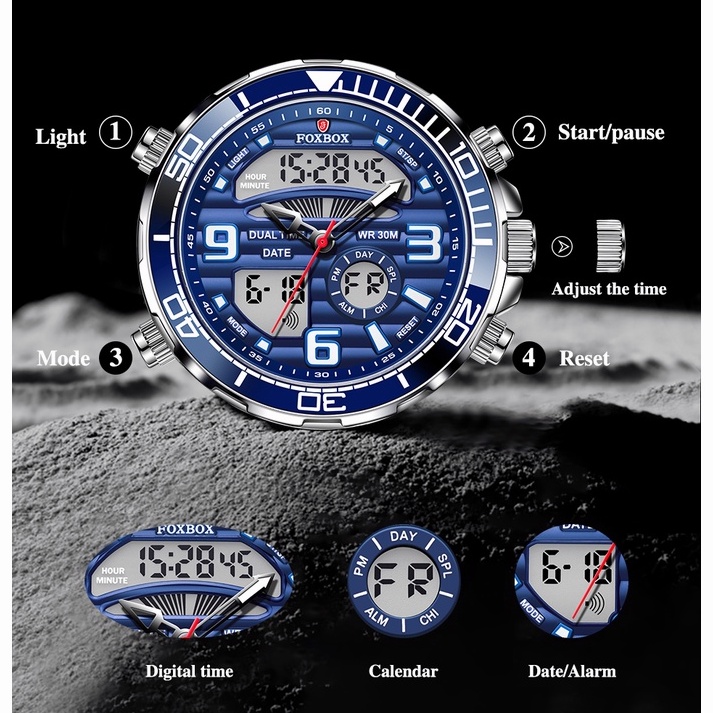 LIGE Jam Tangan Digital Fashion Sport LED Jam Tangan Dual Display Tahan Air Kalender Bercahaya Jam tangan Tanggal Untuk Pria