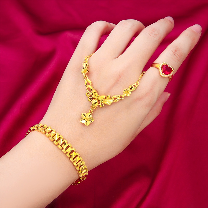 Goldkingdom Perhiasan Fashion Emas Asli Kadar 375 Bangkok Aksesoris Ready Stock Design: Tanaman Dan Bunga Warna: Cincin Hati Pembukaan Merah, Gelang Tank Rantai, Kalung Bunga One-piece Datar Prod