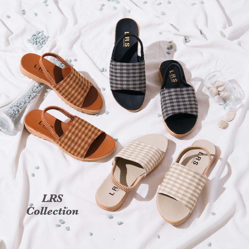 LRSCOLLECTION_Resa Sandal Tali Karet Selop Motif Kotak Zap-210