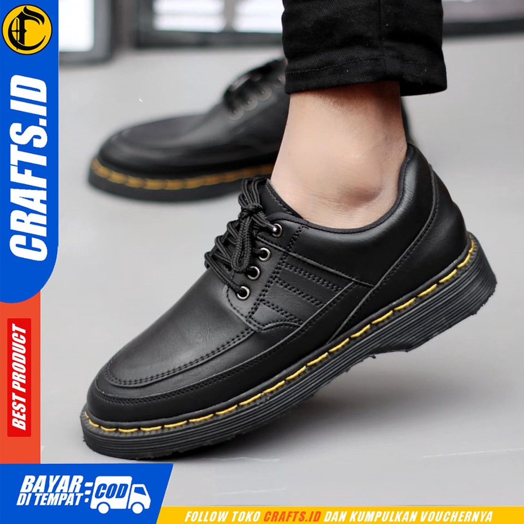 CRAFTS fall - Sepatu Pantofel Docmart Formal Casual Kerja Hitam Pria