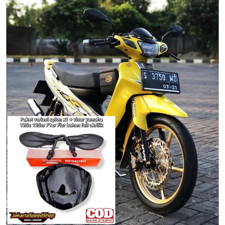 Paket variasi visor fizr plus spion x1 pnp 125 zr 125 z universal bahan akrilik hitam kilap