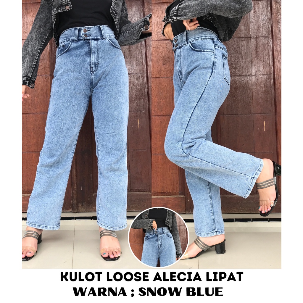 YAOSHI -Jeans Wanita Pinggang Tinggi - High waist Jeans Loose Alecia Unfinish