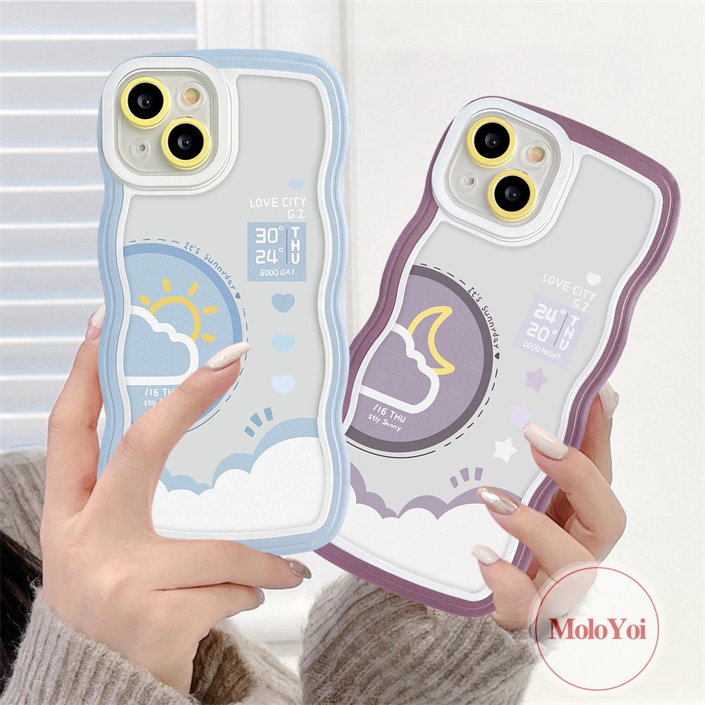 IPHONE Casing Tepi Bergelombang Kompatibel Untuk Iphone7Plus11 6 6s 8 14 13 12 Pro Max 14Plus XR X XS Max SE 2020cinta Siang Malam Ramalan Cuaca Soft TPU Couple Back Phone Cover