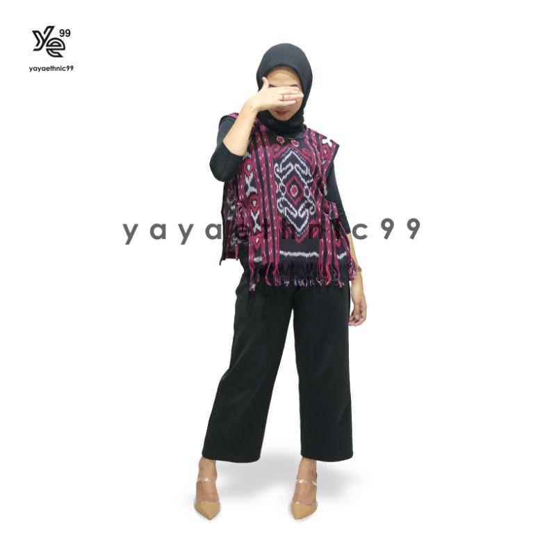 [READY STOK] Rompi tenun, outer tenun, rompi ethnic tenun ikat, atasan wanita, rompi tenun troso maroon rintik