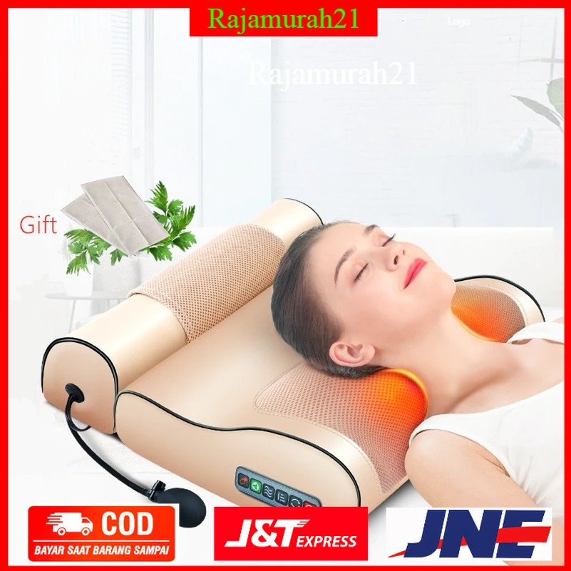 Bantal Pijat Leher Elektrik Infrared Heating Neck Shoulder Massage Cervical Health Six Button - Beige - 7RHRBBBE