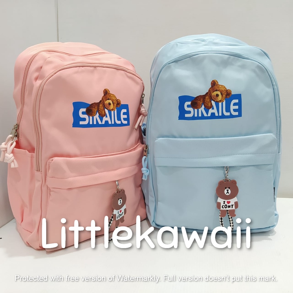 LK/Tas Ransel Laptop Parasut Backpack Sekolah Kuliah Fashion Casual Remaja Dewasa Bear Sikaile Gantungan Mix Import