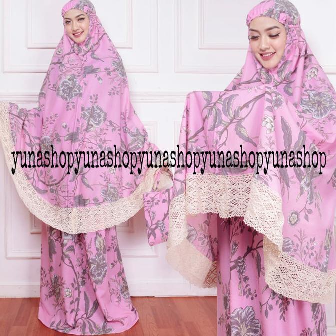 Perlengkapm Sholat Mukena Dewasa Katun Jepang Renda Floren Crem Renda