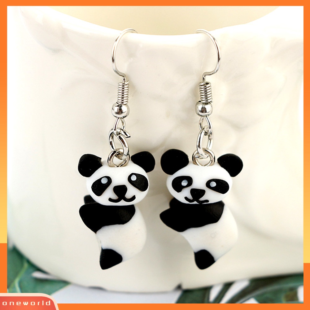 [WONE] Lucu Wanita Polymer Clay Panda Pendant Menjuntai Ear Hook Earrings Perhiasan Pesta