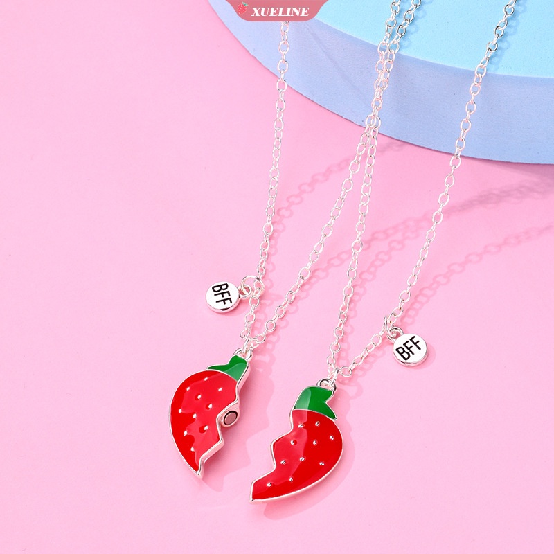 Kalung Liontin strawberry Manis Kreatif Sahabat Kalung set fashion Gadis Aksesoris Hadiah [ZXL]