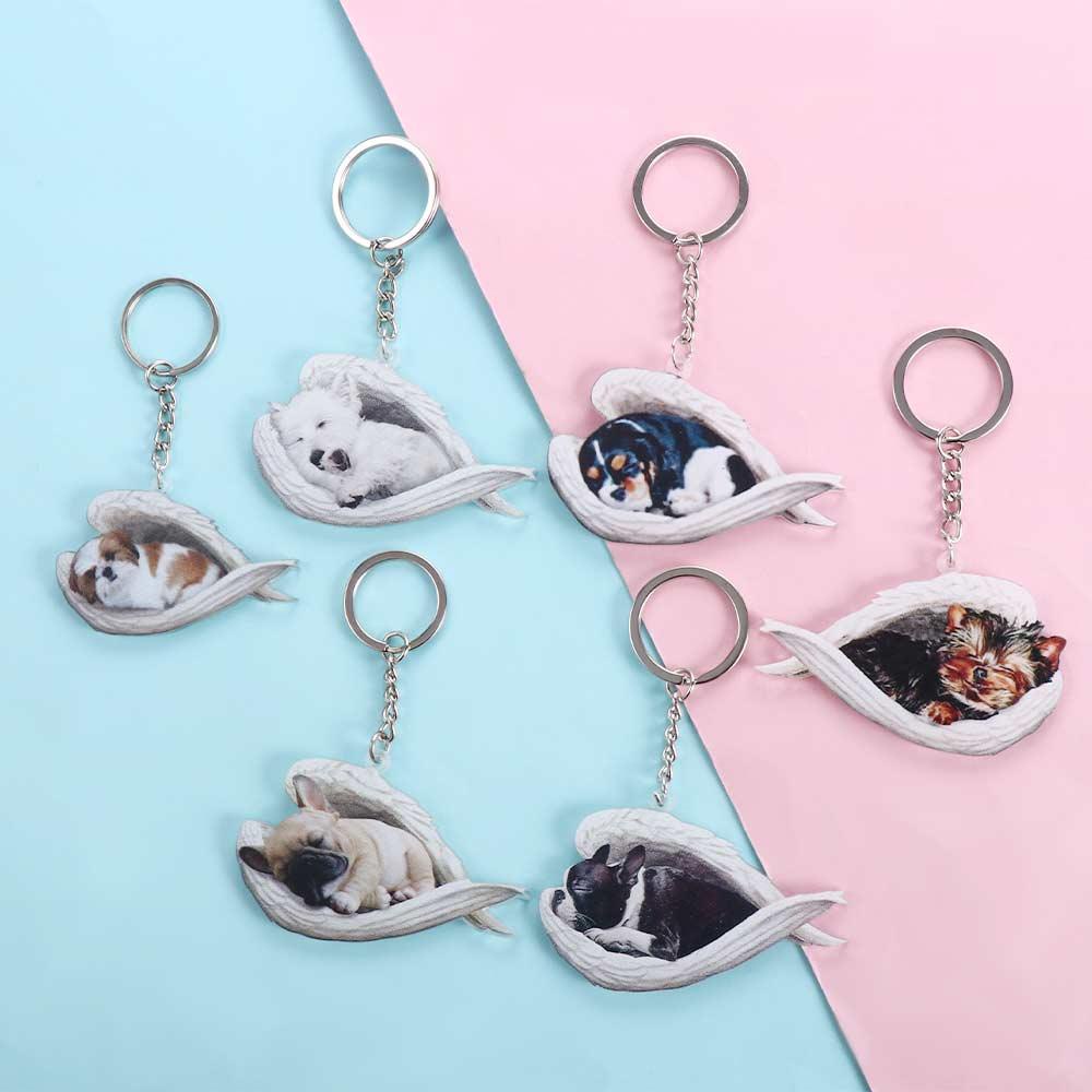 NEEDWAY Needway Gantungan Kunci Anjing Lucu Pintu Rumah Keyring Tidur Malaikat Hadiah Perhiasan Pet Keychain Animal Keychain