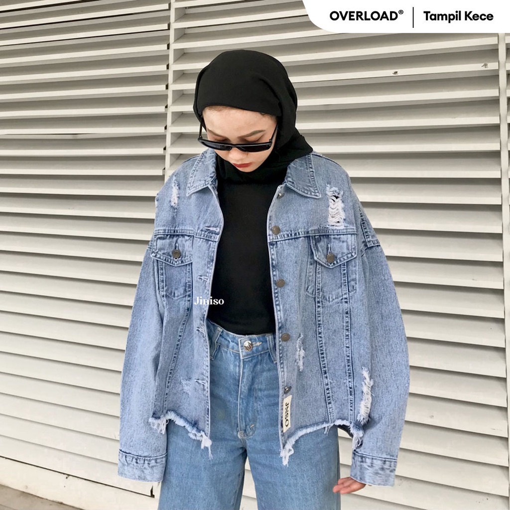 Jual JINISO Ripped Jaket Jeans Oversize Vintage Blue Acid Shopee