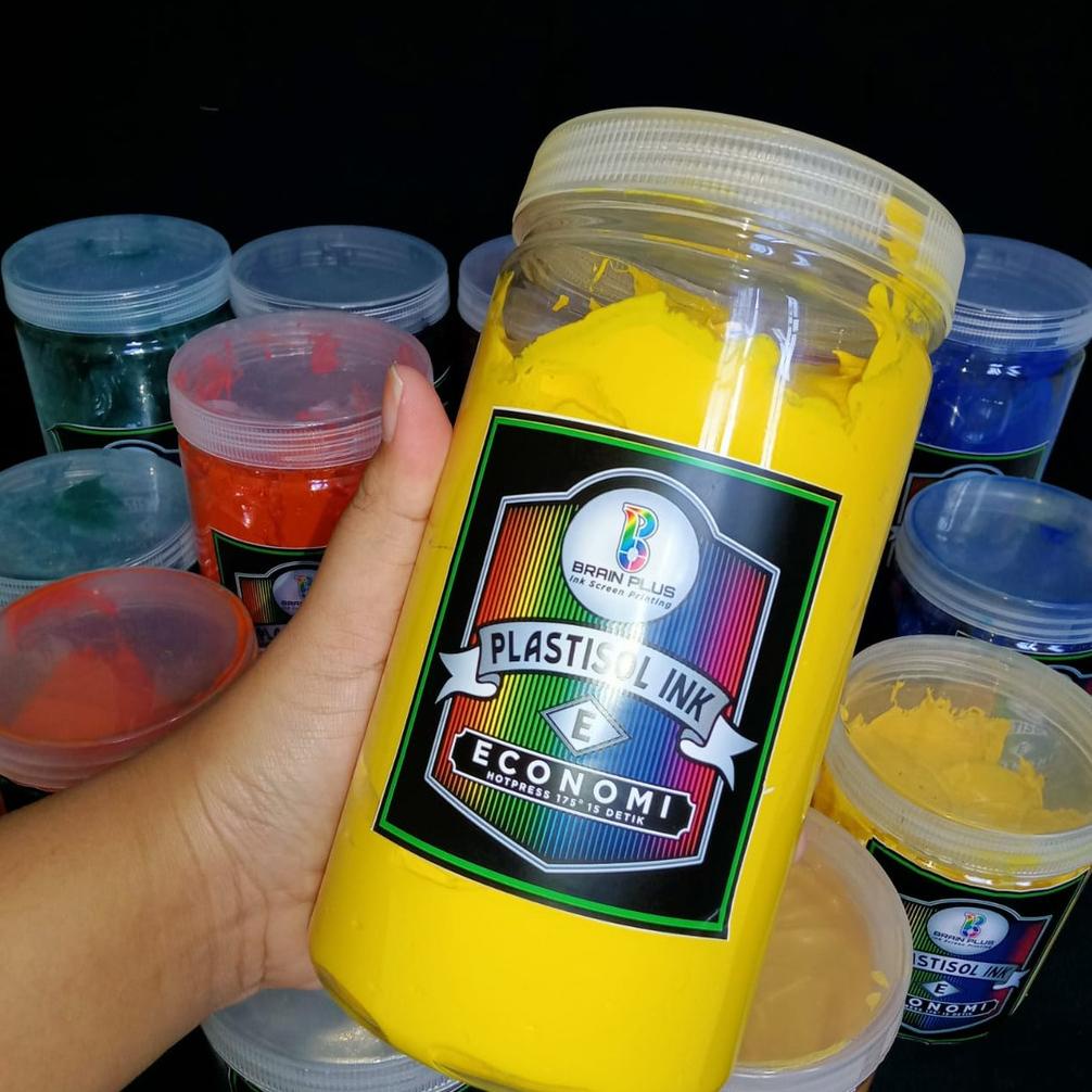 

TINTA SABLON PLASTISOL ECONOMY BRAIN PLUS KUNING 1KG TERLARISS...,,,,,