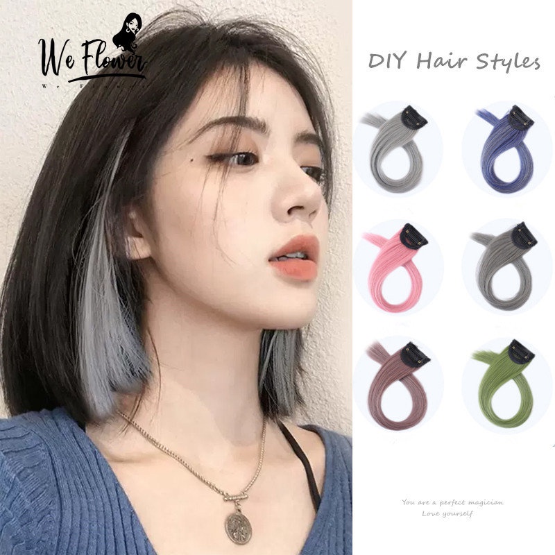 We Flower Wig Rambut Ekstensi Model Lurus Panjang 50cm Warna-Warni Untuk Wanita