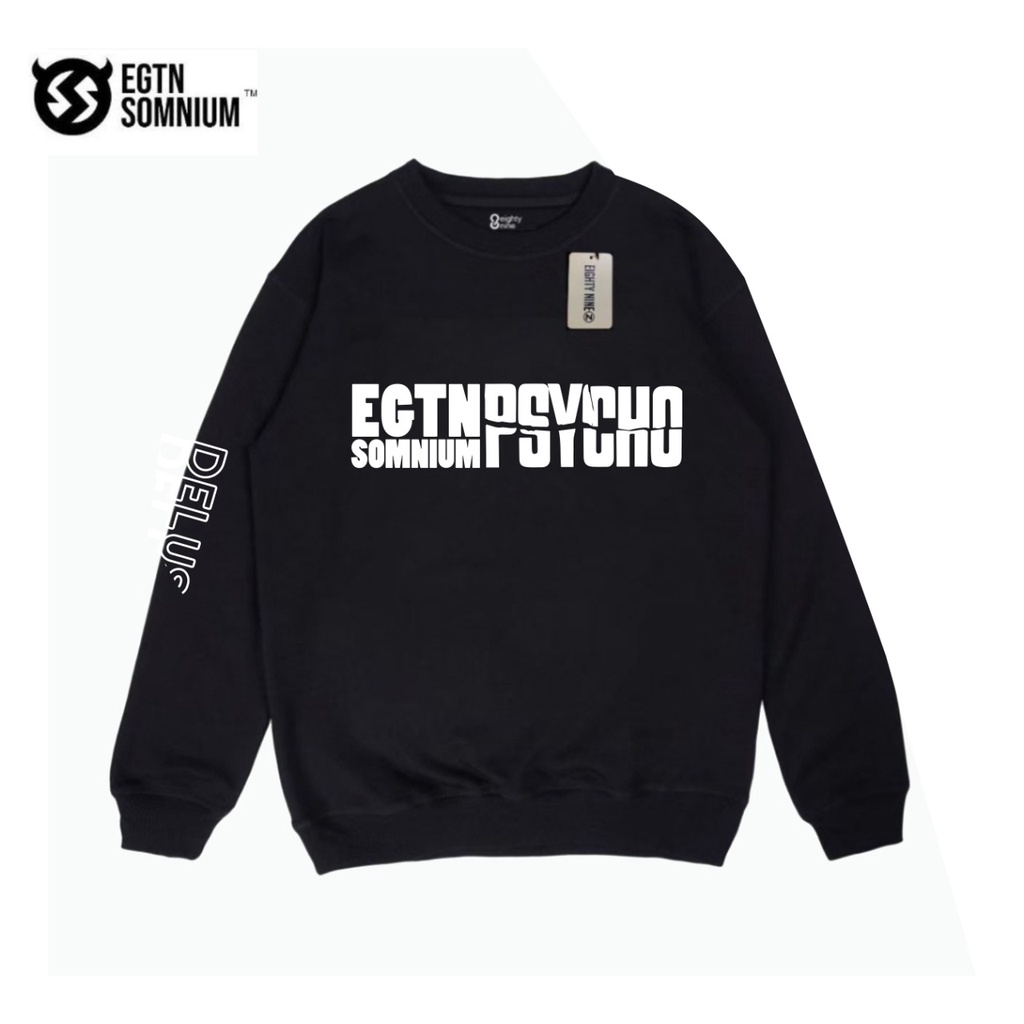 Sweater Pria Crewneck EGTN PSYCHO Black Simple Premium Quality | Crewneck Pria Premium