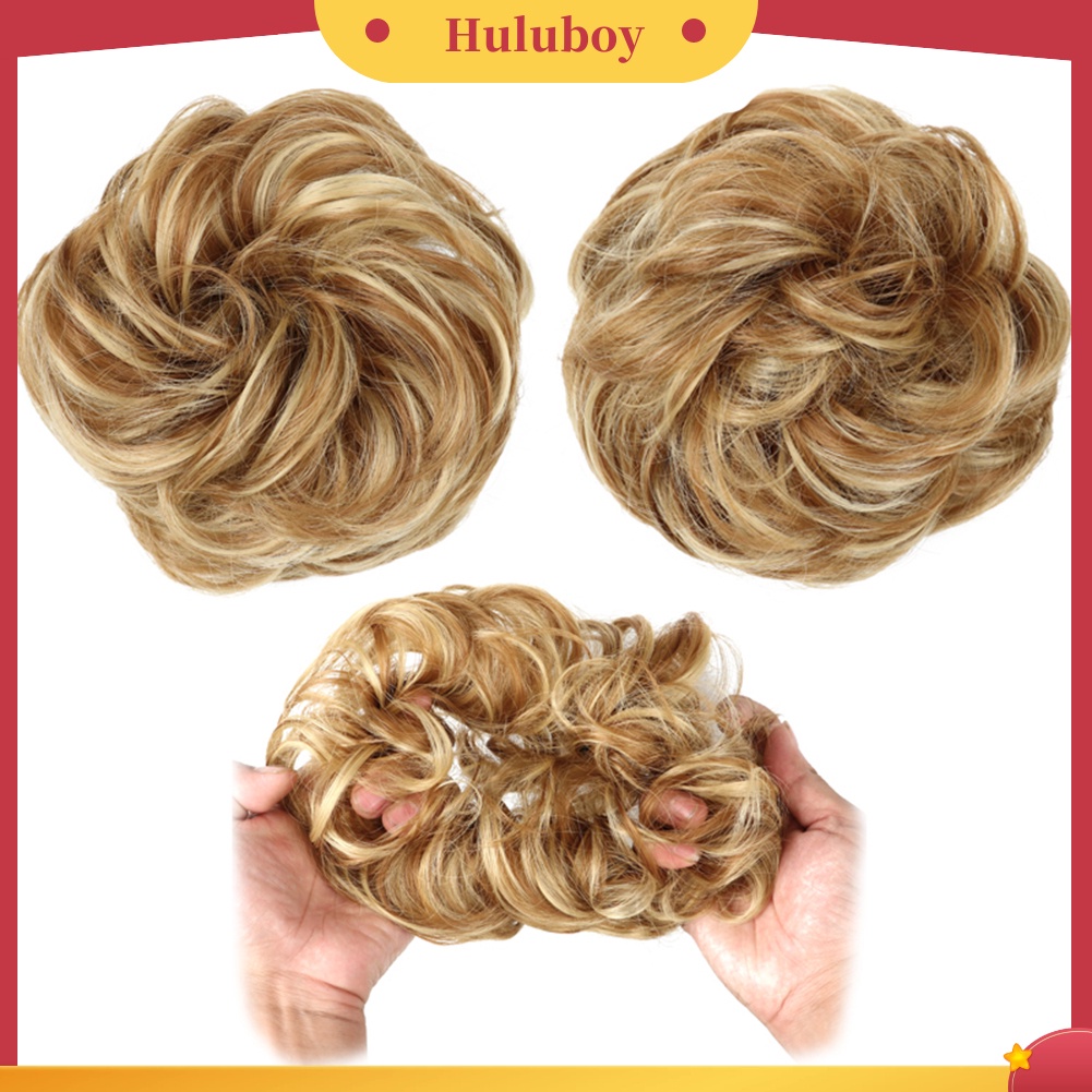 Wig Rambut Ekstensi Model Keriting Gelombang Messy Donut Chignons Ukuran 10cm Untuk Wanita