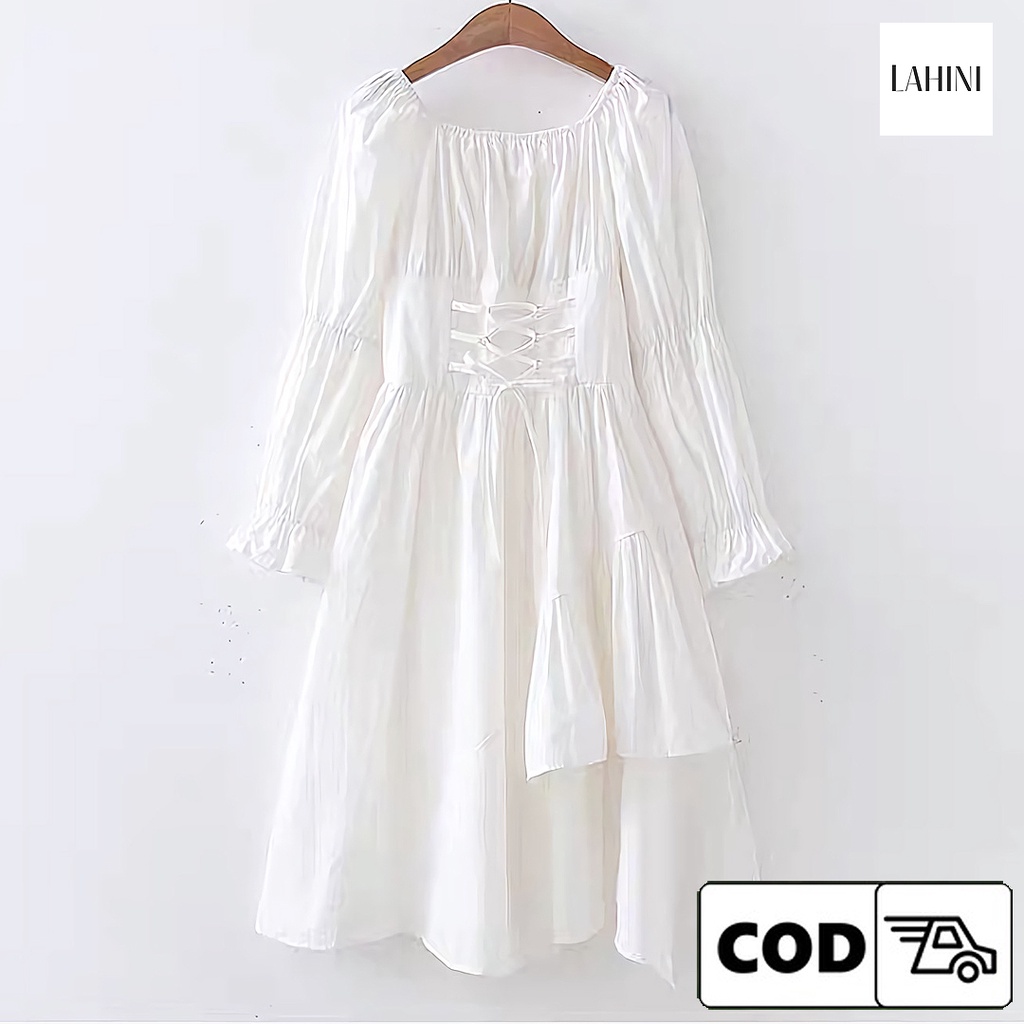 Tunik Korean Style Tunik Putih Polos Wanita Kekinian Terbaru Vintage Remaja Dewasa Bahan Moscrepe Ad