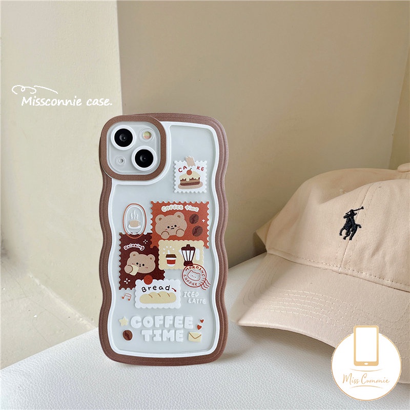 Redmi 12C 10 9T 10C 9C Nfc9 9A 10A A1 A1+Mi 11T Redmi Note9 8 Note 10 11 10s 11s 11Pro+Note 10 Pro Max Plus Retro Vintage Lucu Kartun Beruang Kopi Wavy Edge Soft TPU Phone Sarung