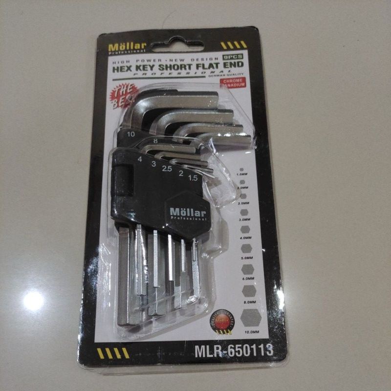 kunci L set 9pcs Mollar pendek / hex key short 9pcs mollar