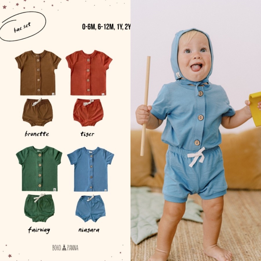 [TOMS] BOHOPANNA (1pcs) Bae Set / Stelan Baju Bayi Tangan Pendek Celana Pendek Unisex (0-2 Thn)