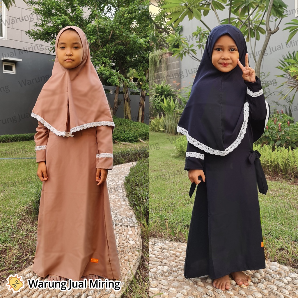 GAMIS ANAK SYARI Ayana 1-8 Tahun Jilbab Hijab Kerudung Setelan Set Perempuan Cewek Balita Kecil Remaja Tanggung Dress Tunik Abaya Baju Pakaian Muslim Muslimah Katun Polos Murah Warna Pink Biru Dongker Coklat Mocca Terbaru2023 Usia Umur Kelas 2 3 4 5 6 7