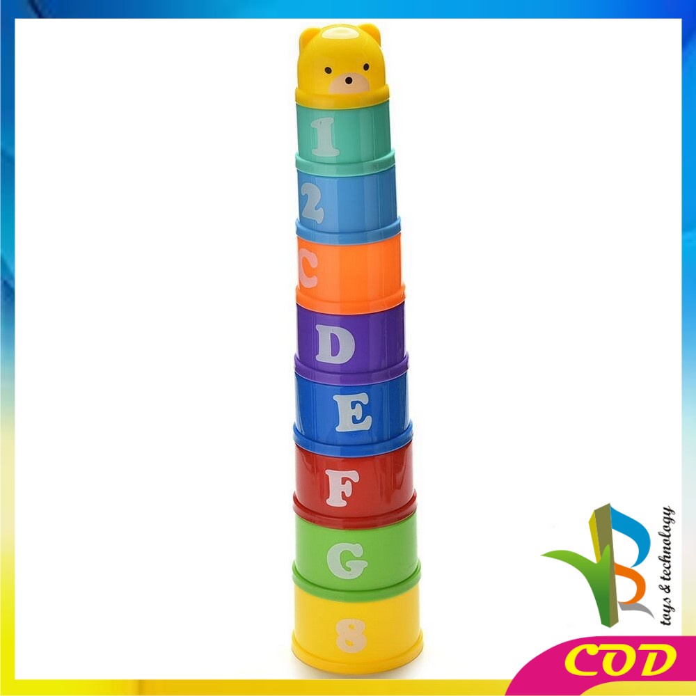 RB-M21 Mainan Anak Stacking Cup / Mainan Susun Gelas 9PCS Mainan Edukasi Bayi Angka Dan Alfabet