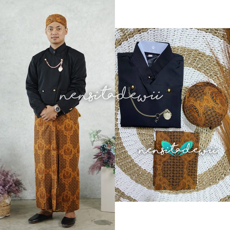 [1 Set, HTSP] Baju Adat Jawa, Model Beskap Solo (Polos) / Motif Buntal Melati