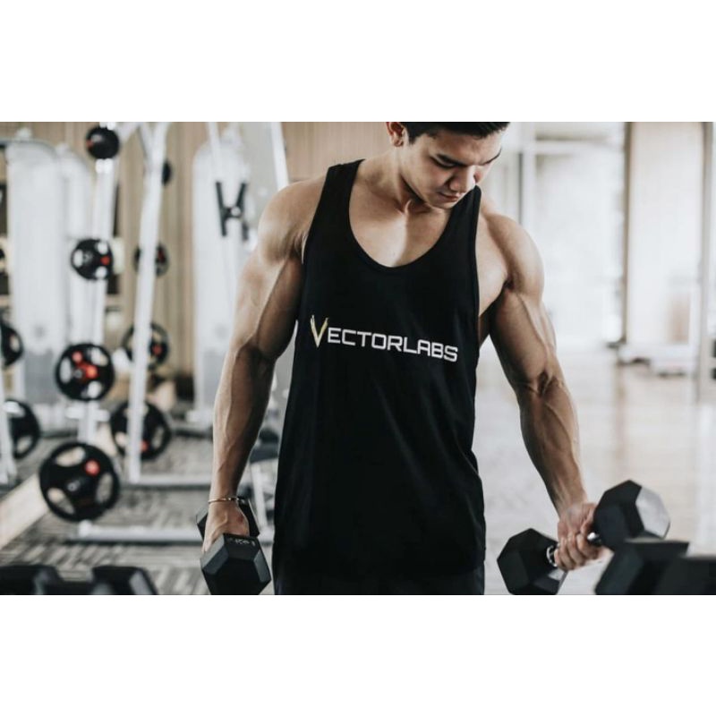 SINGLET VECTORLABS GYM OLAHRAGA FITNESS LARI CROSSFIT TANKTOP MEN PRIA