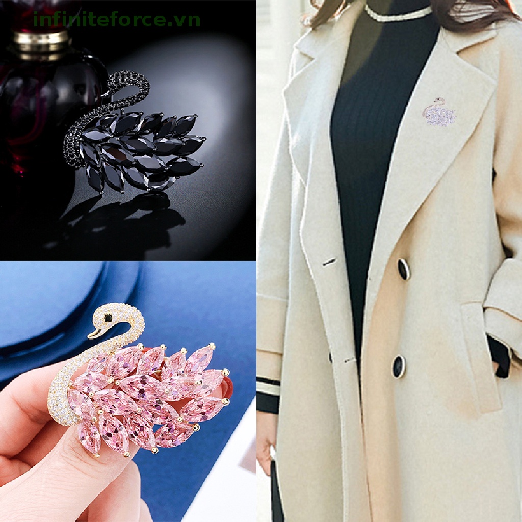 [INVN] Fashion Kristal Angsa Bros Berlian Imitasi Hewan Bros Untuk Wanita Gaun Kerah Pin Perhiasan Perjamuan Cubic Zirconia Brooch Pin [VN]