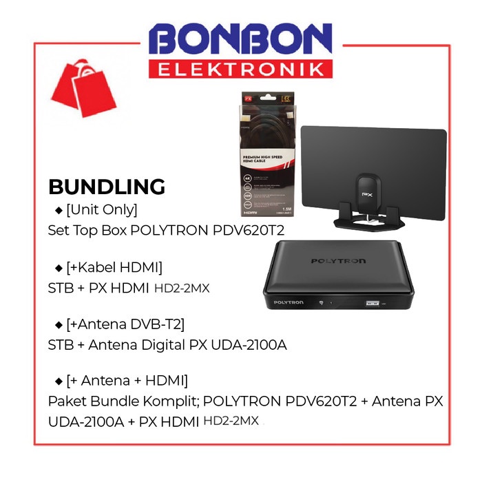 BAYAR DITEMPAT Bundling Polytron Set Top Box PDV-620T2 + Antena Digital PX UDA-2100A /SET TOP BOX TV