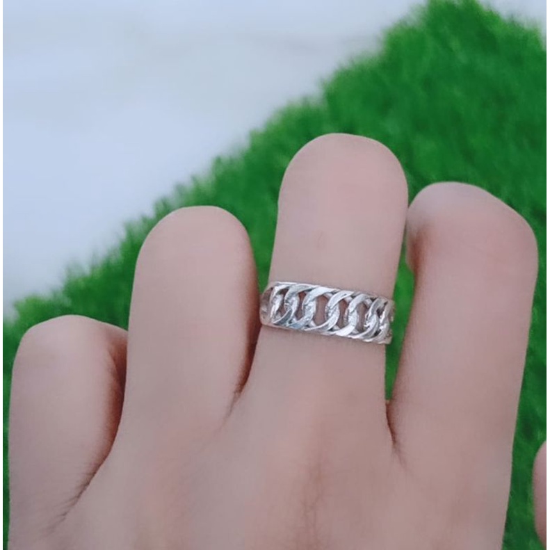 Cincin 1/2 rantai polos / cincin perak asli silver 925 lapis emas/ cincin fashion wanita terbaru