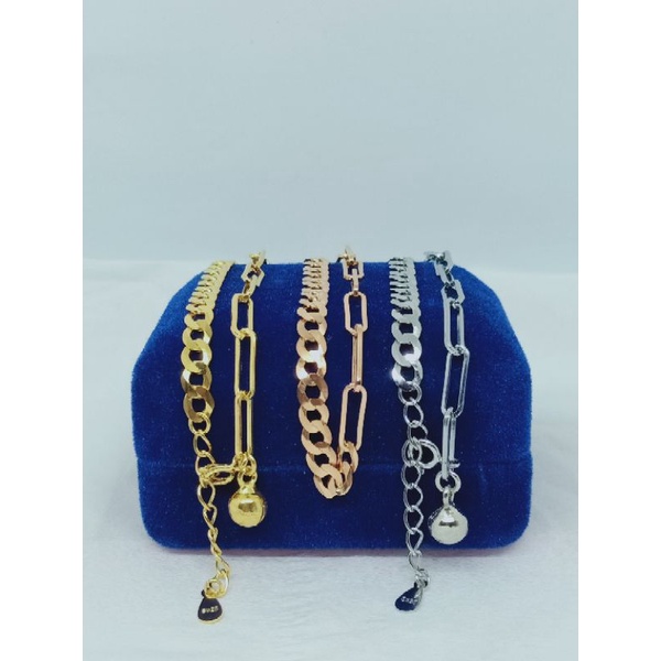 gelang rantai paperclip kombinasi sn +1 bel / gelang perak asli silver 925 lapis emas/ gelang fashion wanita terbaru